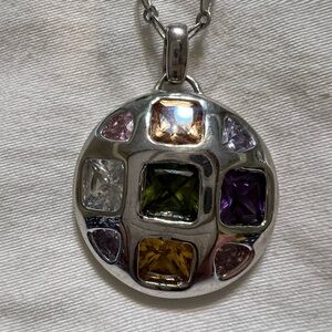 Multi-Color Gemstone Silver Pendant Necklace